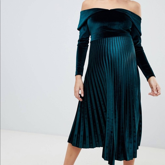 ASOS Maternity Dresses & Skirts - ASOS Maternity pleated velvet bardot mini dress